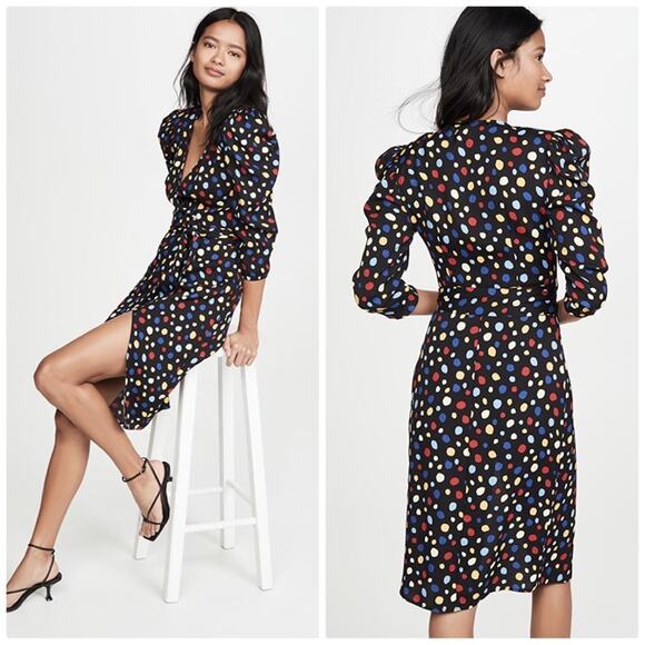 Reformation Womens Jaylee Polka Multi Dot Long Sleeve Elastic Cuff Dress Size XS - Picture 1 of 5